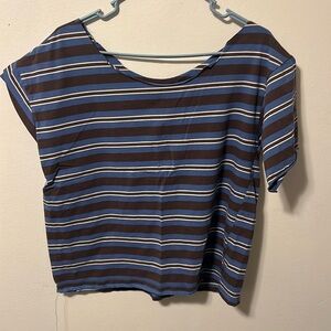 Shoulder cut shirt (Brown, Blue and White) Striped